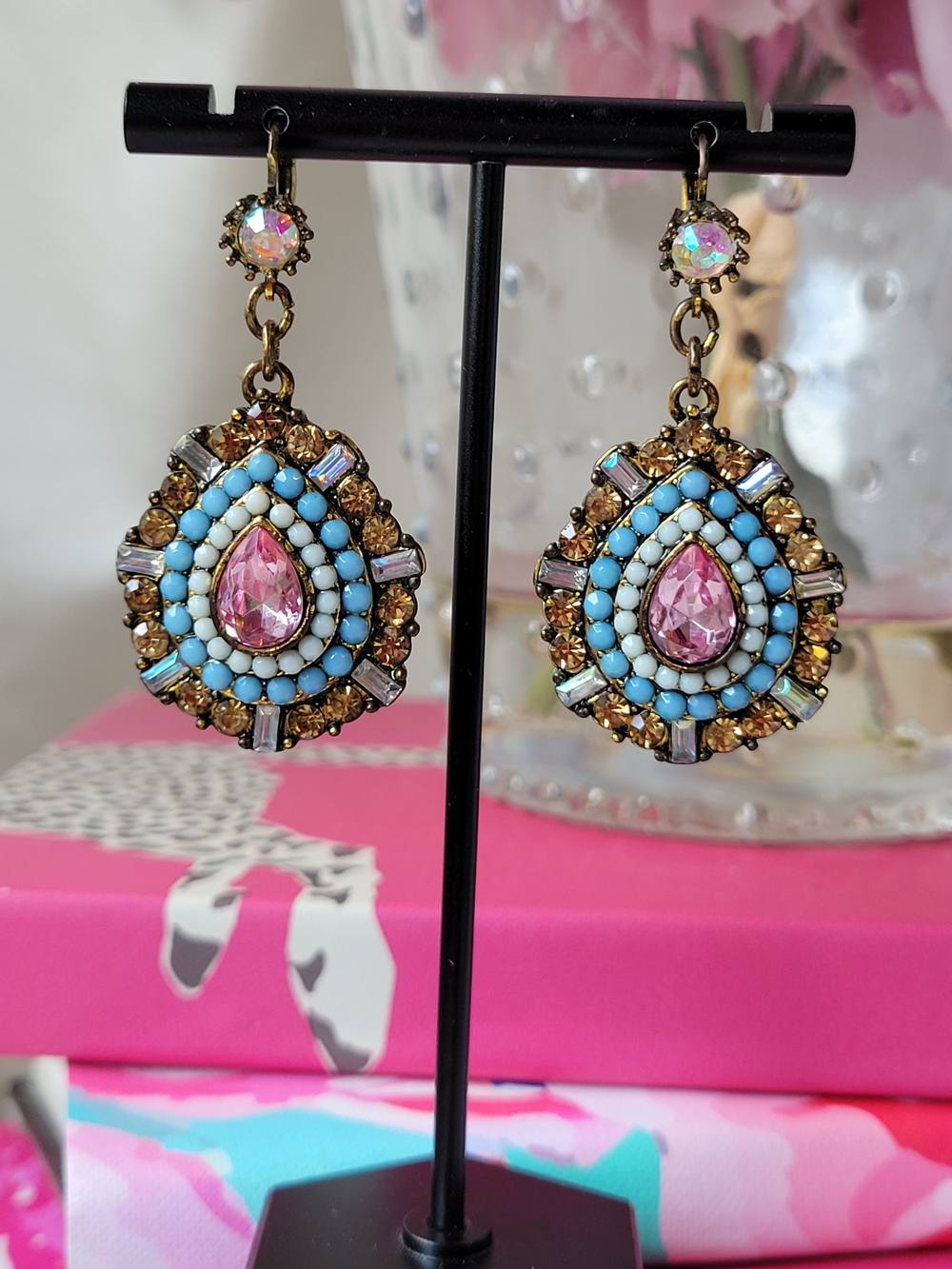 Betsey Johnson Vintage Beaded Teardrop Statement Earrings